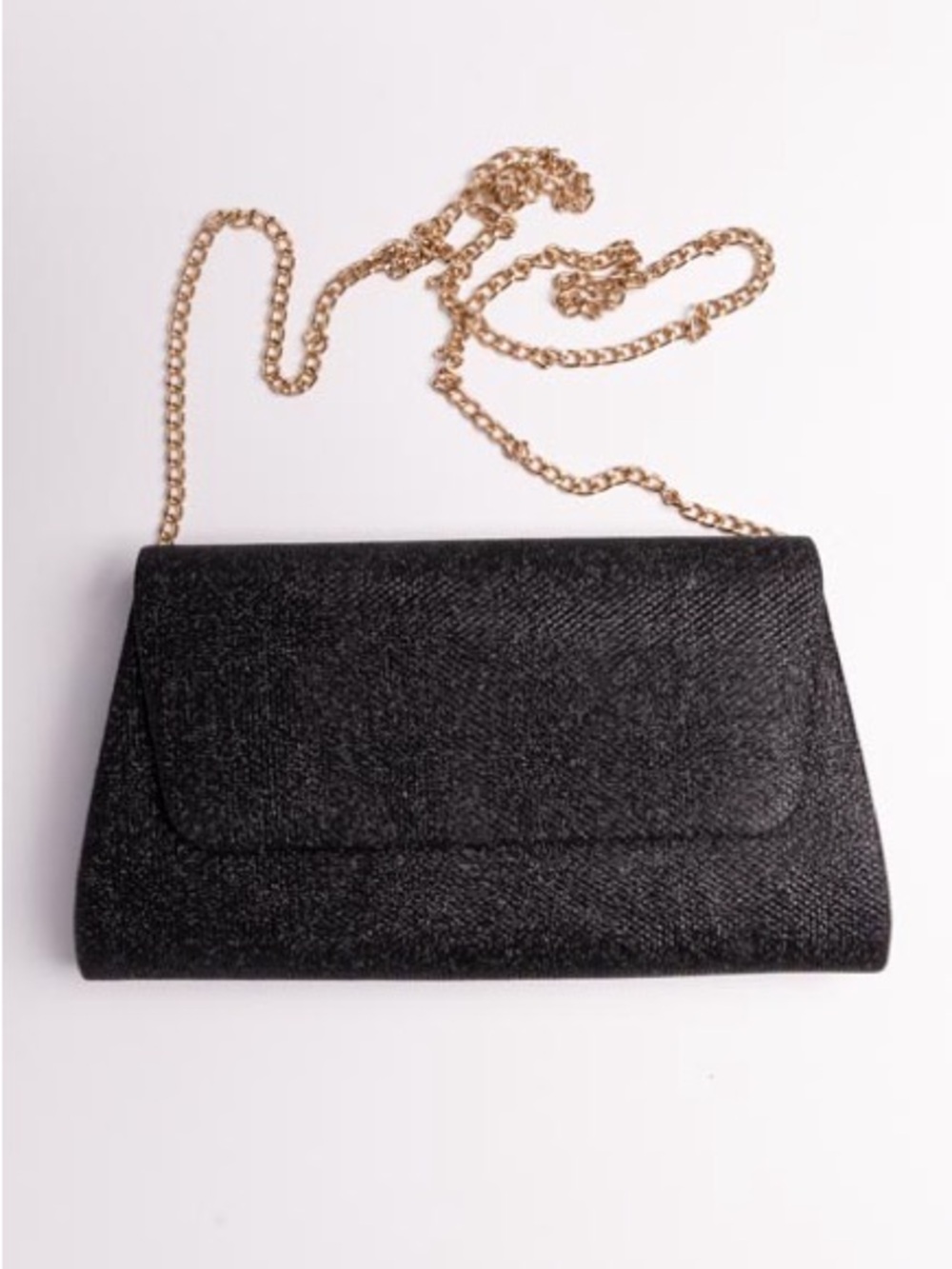 Chic Black Coarse Glitter Fiber Evening Flap Clutch Bag Prom Wedding Party Purse